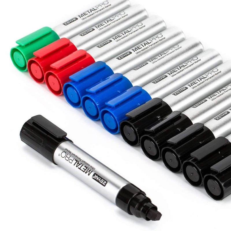 ZEYAR Permanent Markers, JUMBO Size, Aluminum Barrel, Set of 4, Waterproof & Smear Proof Markers, Writes on most surfaces (Black, Blue, Red, Green) - Image 1